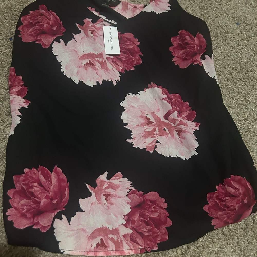 Banana Republic Black and Pink Floral Blouse
